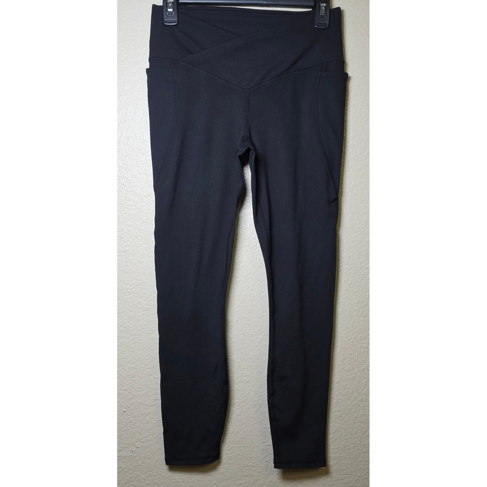 Fabletics Womens Black Crossover Waistband Pocket Leggings High Rise Active SM